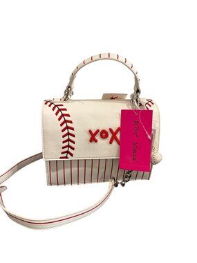 NEW Betsey Johnson Baseball Crossbody Bag White Red Novelty Purse Top Handle Y2K
